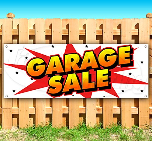 Garage Sale 13 oz Heavy Duty Vinyl Banner Sign with Metal Grommets, New, Store, Advertising, Flag, (Many Sizes Available) (Best Garage Sale Advertising)