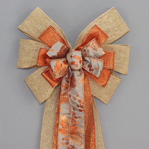 Metallic Orange Fall Burlap Wreath Bow - available in 2 sizes