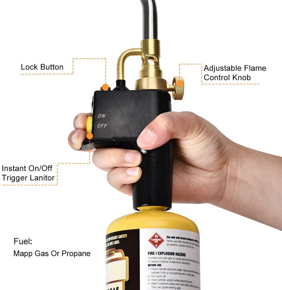 SEAAN MAPP Propane Torch Multi Purpose Trigger Start Propane Torch with 3 Nozzles/Tips, Gas Cylinders not Included - Image 3