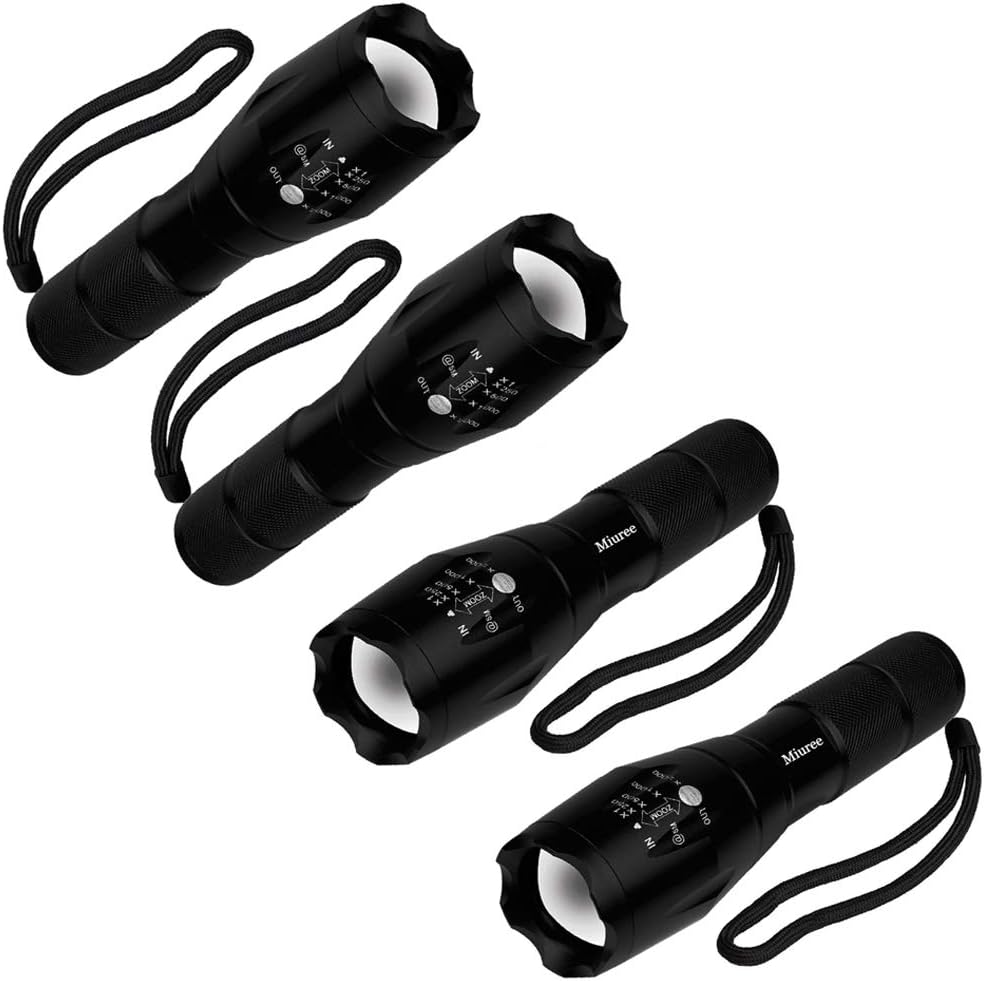 TC1200 Military Grade Tactical LED High Lumen 5 Modes Zoomable Flashlight, 4-Pack
