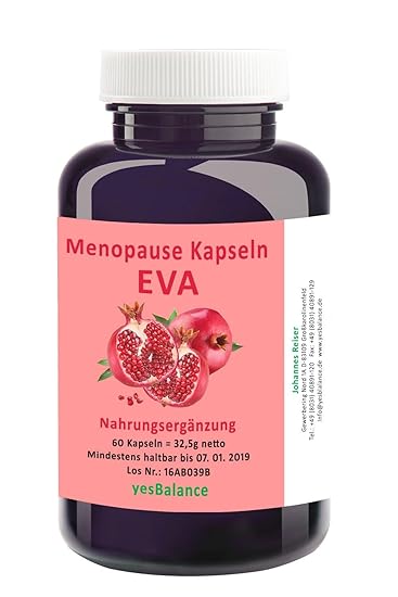 EVA MENOPAUSE - yesBalance - für Frauen - 60 Kapseln mit Arginin, Maca, Granatapfel, Soja und dem Vitamin B-Komplex, frei von