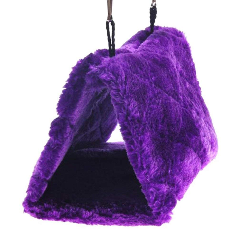 Cdycam Plush Pet Bird Hut Nest Hammock Hanging Cage Warm Nest Happy Snuggle Cave Tent (Small, Purple)