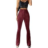 Floerns Women's Velvet Elastic Waist Flare Leg Palazzo Long Pants Trousers
