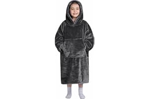 Waitu Wearable Blanket for Kids, Cozy Wearable Blanket Hoodie for Teens Girls Boys, Warm Blanket Sweatshirt Gift for Teenage, Hoodie Blanket with Sleeves and Giant Pocket - Dark Gray