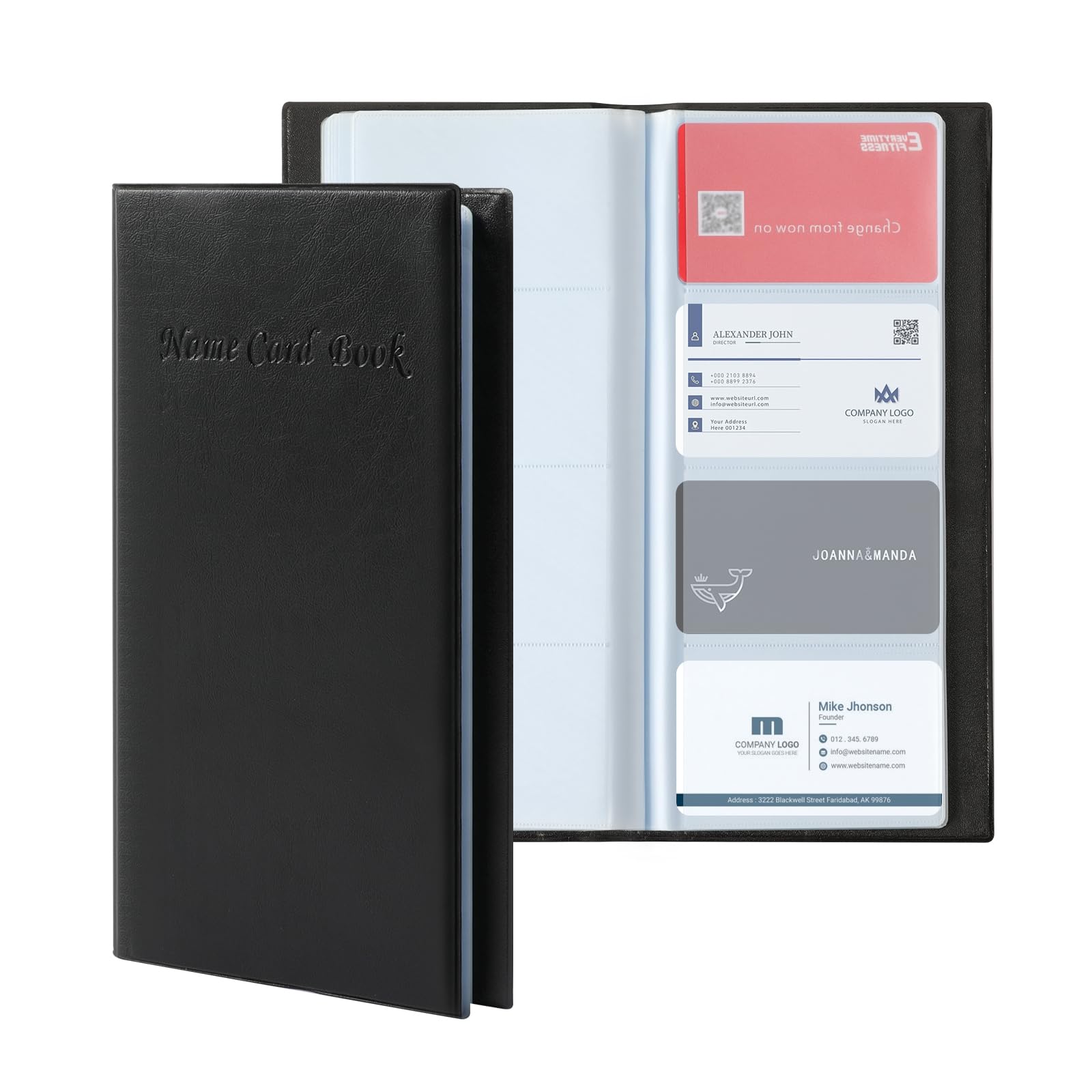 LongHoneySong Business Card Holders Wallet Business Card Case Organiser PU Leather 400 Business Cards Holder for Men & Women Can Hold (Black)