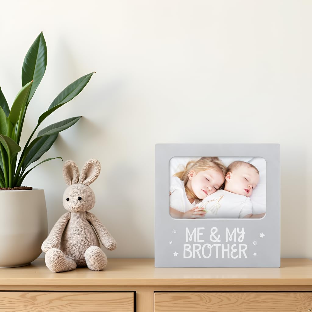Tiny Ideas Me and My Brother Picture Frame, Christmas Photo Picture Frame, Sibling Keepsake, Ideal Big Brother Gift, Shower Gift and Gender Neutral Nursery Decor, Gray