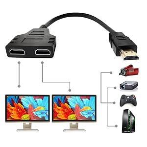 HDMI Splitter Adapter Cable - HDMI Splitter 1 in 2 Out/HDMI Male to Dual HDMI Female 1 to 2 Way for HDMI HD, LED, LCD, TV, Support Two The Same TVs at The Same Time