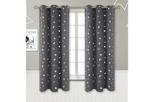 BGment Kids Curtains for Nursery, Star and Moon Blackout Curtains for Boys Girls Bedroom 63 Inch Length, Room Darkening Thermal Insulated Grommet Curtains for Baby, Dark Grey, 2 Panels of 42 x 63 Inch