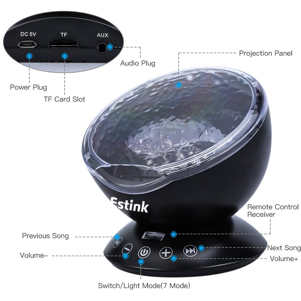 Lámpara Proyector Océano Ola LED Luz Noche Giratoria Reproductor ...