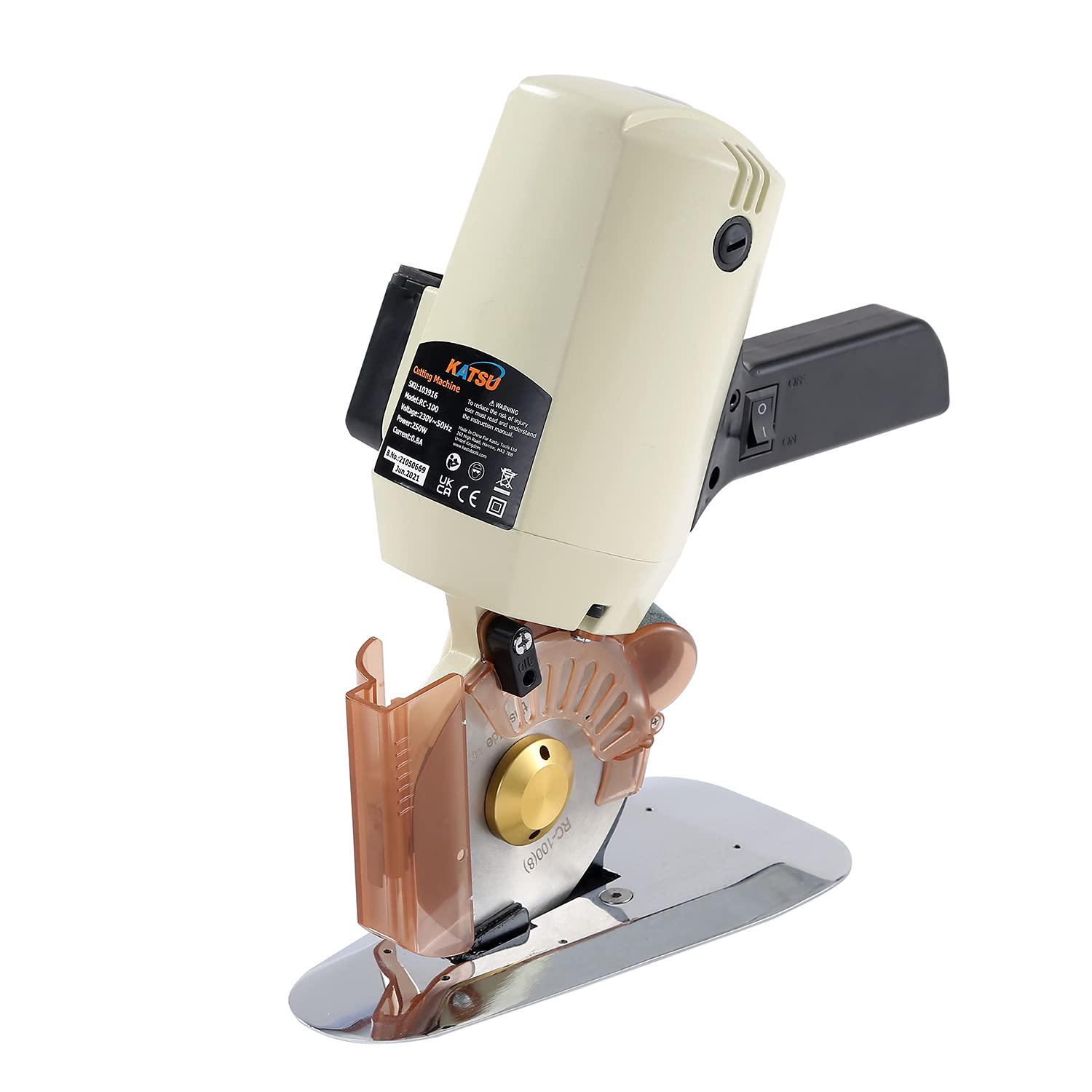 KATSU Electric Fabric Cutter 220V 250W with 100mm Blade and 27mm Max Trimming Thickness, Cloth Textile Leather Rubber Cutting Machine 103916