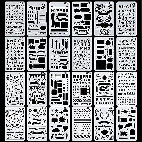 24 Pack ,Over 1200 Different Patterns of Bullet Journal Stencil Painting Stencil Letter Stencil Planner Stencil for DIY Craft,Scrapbooking and DIY Craft