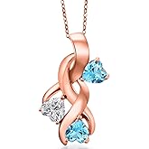 Gem Stone King 18K Rose Gold Plated Silver Lab Grown Diamond and Swiss Blue Topaz Pendant Necklace for Women | 1.54 Cttw | Gemstone April Birthstone | Heart Shape 5MM | With 18 Inch Chain