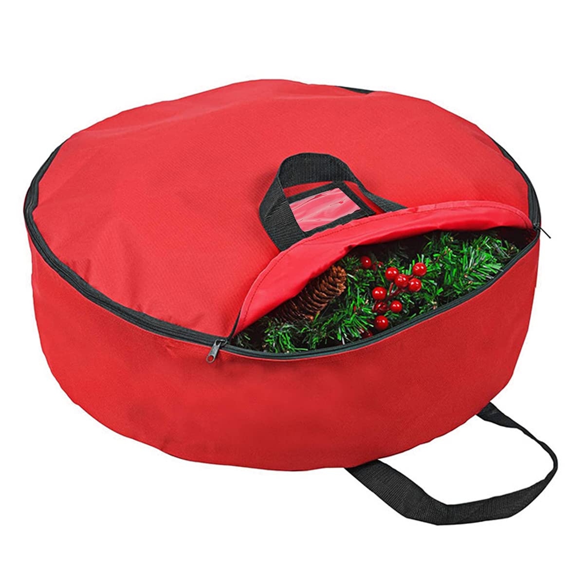 Warmiehomy Wreath Storage Bag, Waterproof and Dustproof Garland Storage Bag with Labeling Slot & Handle Carry, 600D Oxford Christmas Wreath Storage for Christmas Party Decor 76 x 20cm (Red - A)