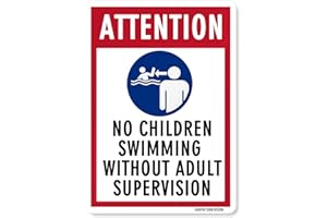 GIMIPATS GIMIPAT Aluminum Attention No Children Swimming Without Adult Supervision Pool Sign, 12inx8in Fade Resistance, Indoor/Outdoor Use Metal Sign