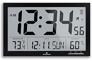 MARATHON CL030062BK Slim-Jumbo Atomic Digital Wall Clock (Black)