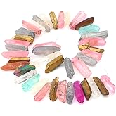 BEADIA Multicolor Titanium Coated Crystal Quartz Spike Point Stick Beads Rough 0.6"-0.8" for Jewelry Making 15 Inch/Strand