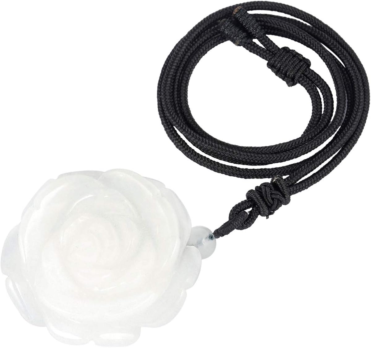 Nupuyai White Jade Carved Stone Crystal Flower Pendant Necklace for Women Energy Healing Pendant with Adjustable Cord 68cm - Image 3