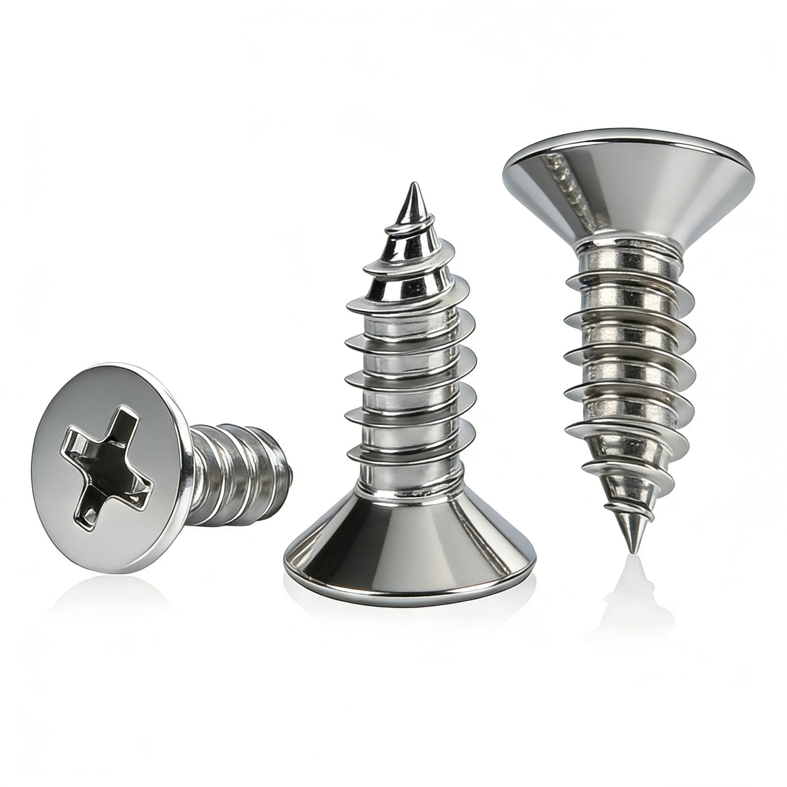 Photo 1 of #8 x 3/8 [100 Pack] Flat Head Phillips Drive Self Tapping Screws, Sheet Metal Screws, 304 Stainless Steel (18-8), Corrosion Resistant Screws for Wood, Sheet Metal and More