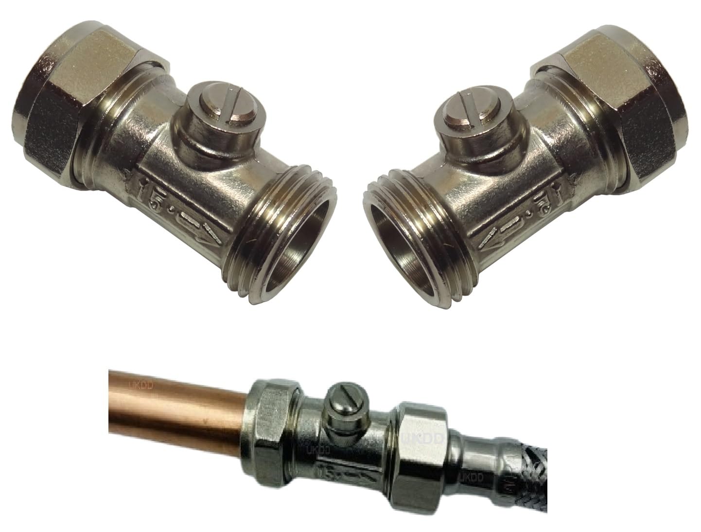 UKDD® 15mm x 1/2" Male Flat Faced Threaded Isolation Ball o fix Valves Straight for 1/2" Flexible Tap Connector (Pair)