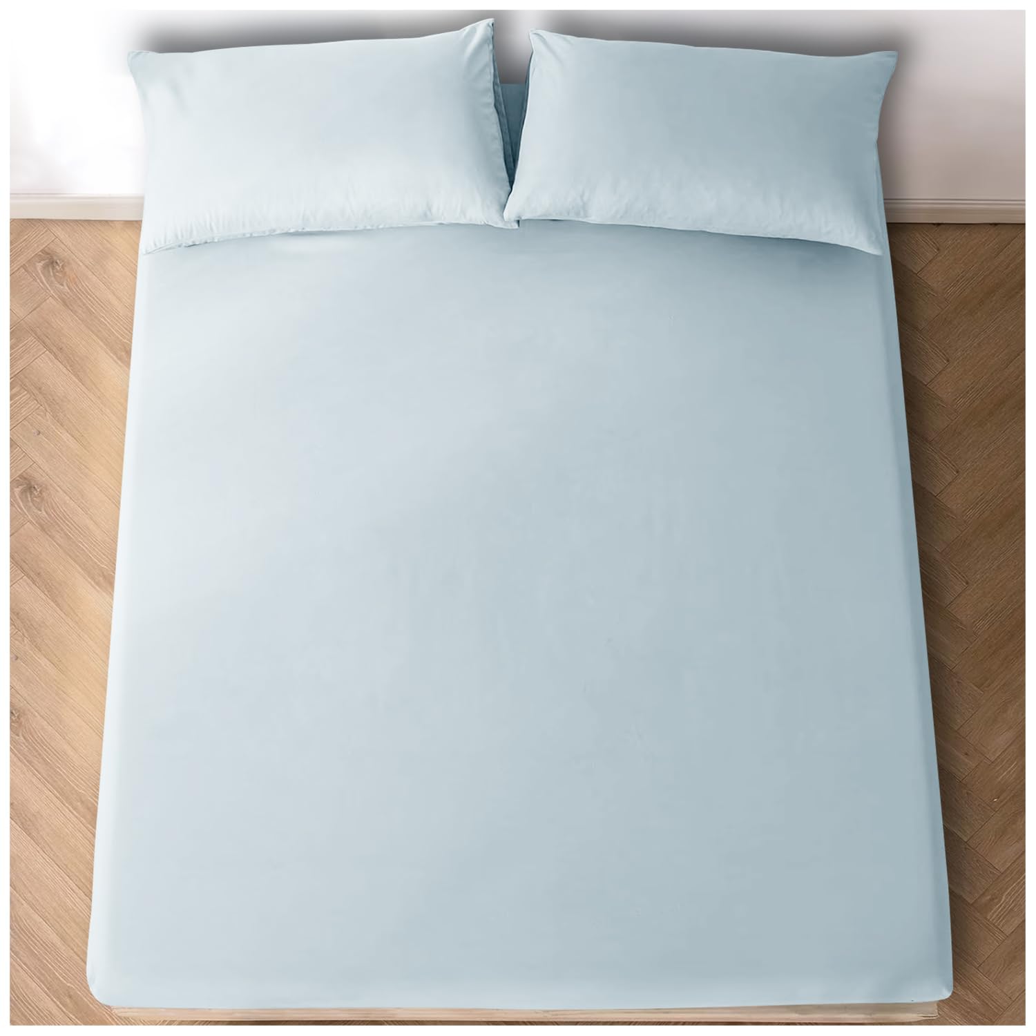 Polycotton Fitted Sheets Super King, Easy To Fit Finest Bedding Sheet With Elasticated Corners, Sky Blue