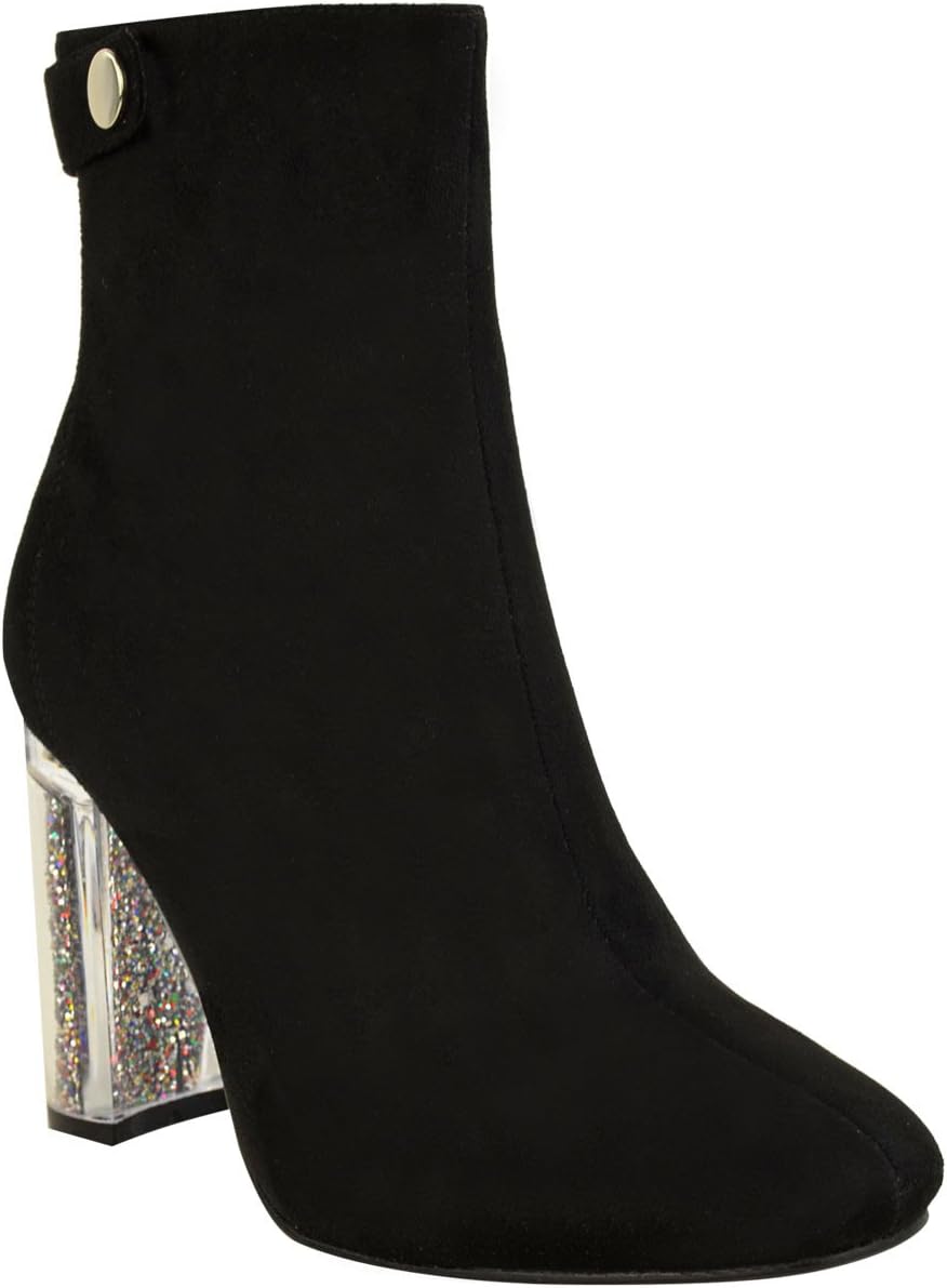 Branded New Ladies Womens Ankle Boots Clear Perspex Block High Heel Fashion Shoes Size