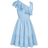 GRACE KARIN Girls Summer Dress One Shoulder Floral Ruffle Sleeve Midi Casual Sundress 5-12Y