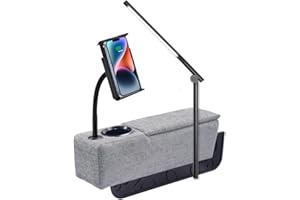 ARMRESTO Multifunctional Sofa Armrest, Couch Armrest with Wireless Charge Stand, Removable Couch Caddy with Storage,Including LED Reading Light,Pewter