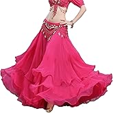Tefrica Women's 3-Layer Chiffon Hem Big Swing Skirt Belly Dance Spanish Long Skirts