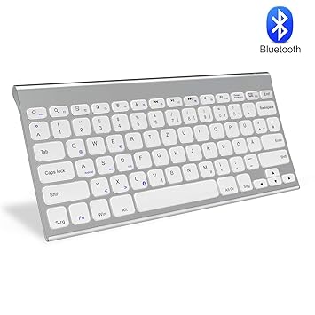 Jelly Comb Bluetooth Kabellose Tastatur für Laptop, PC und Tablets, Deutsches Layout QWERTZ, Weiß und Silber