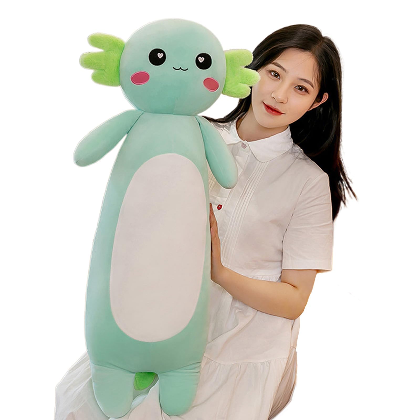 Aiuidun Long Axolotl Plush Pillow, Cute Axolotl Stuffed Animal Body Plush Soft Plushies Doll Toy for Girls Boys(100cm/39.37inch,Green)