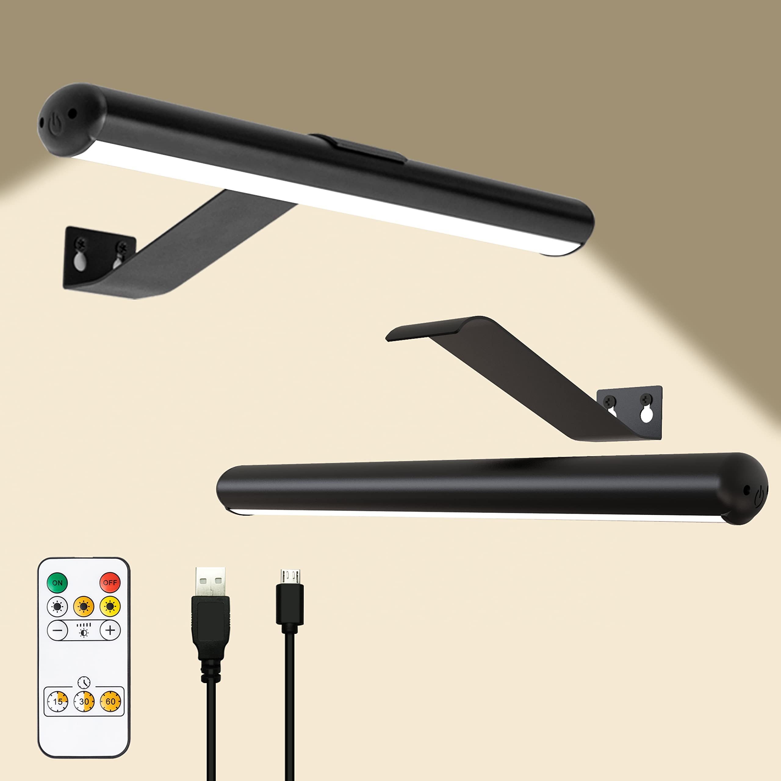 Picture Light Painting Light Wireless Rechargeable with Remote Control Brightness Dimmmable,Full Metal Art Display Light for Wall Picture Lighting 300Lumens,Timer Auto-OFF for Paintings Dartboard — image 1