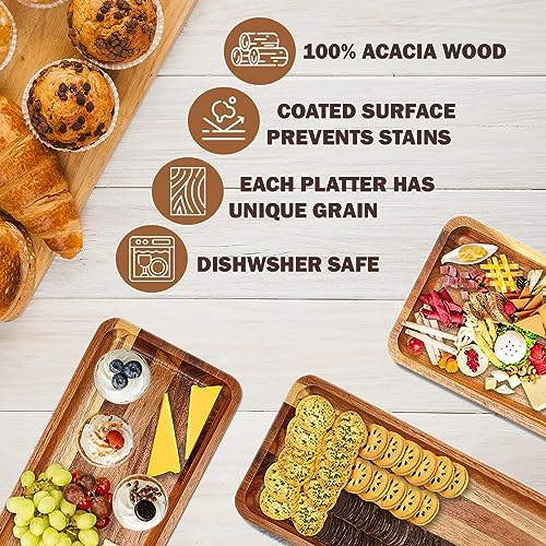 Hcosmy Eco-Friendly Food Platter Serving Tray - 3-Tier Cupcake Stand - Acacia Wooden Towers Dessert Table Display Set, Appetizers, Snack, Desserts, Cake Serving Tray for Family Parties, Gatherings