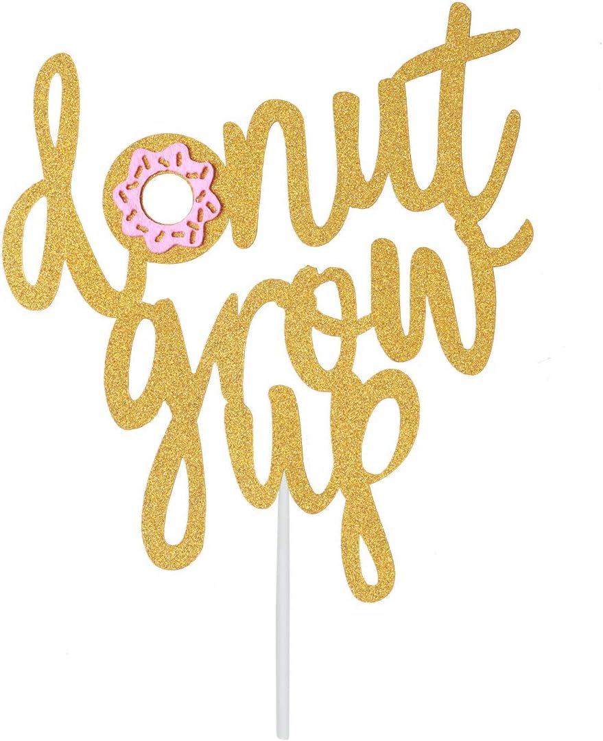 Topfunyy Double Sided Gold Glitter Donut Grow Up Cake Topper for Baby Shower Kids First Birthday Party Decorations