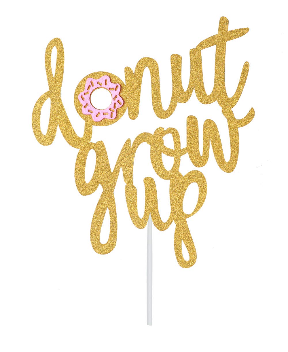 Topfunyy Double Sided Gold Glitter Donut Grow Up Cake Topper for Baby Shower Kids First Birthday Party Decorations