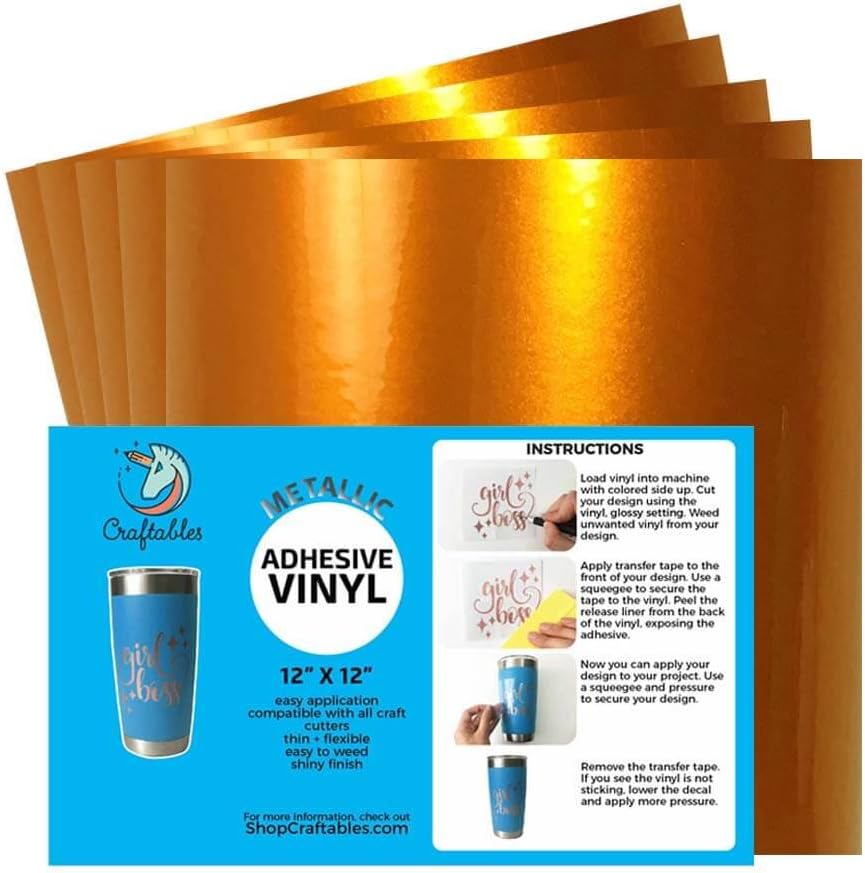 Amazon Com Craftables Orange Metallic Craft Vinyl For Cricut And Silhouette Cameo Chrome Polish Finish Vinyl 5 12 X 12 Sheets Arts Crafts Sewing