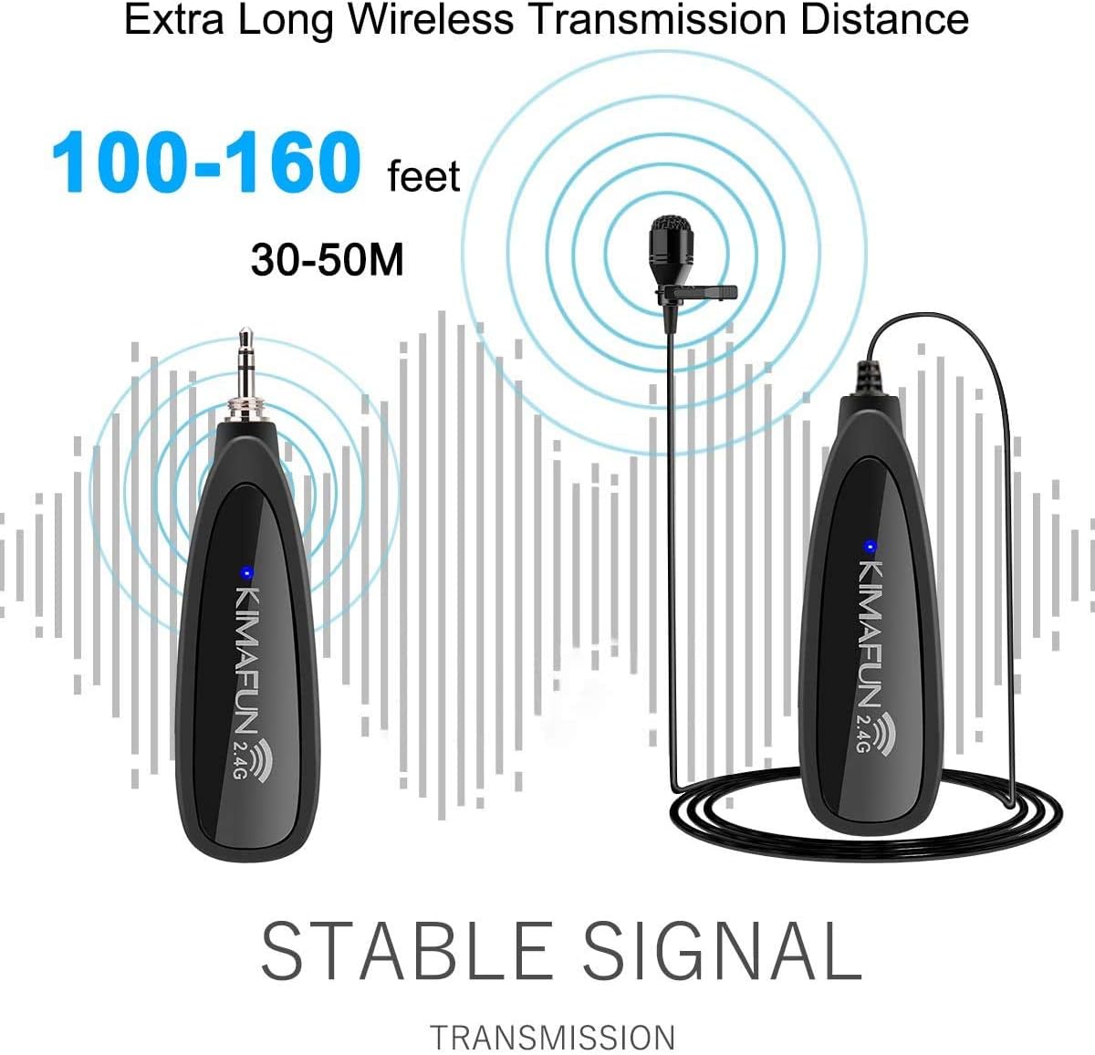 Wireless Microphone System,KIMAFUN 2.4G Wireless Lavalier Microphone with Lavalier Lapel Mics,Wireless Transmitter & Receiver for Computer,Speaker,Phone,Camera,Teaching and Public Speaking,G130: Musical Instruments