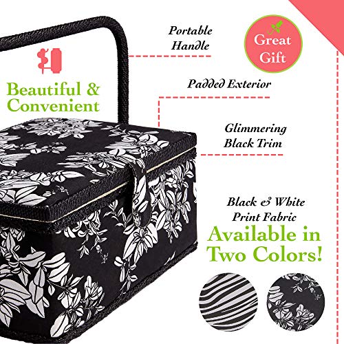 Sewing Basket with Floral Print Design Sewing Kit Storage Box with