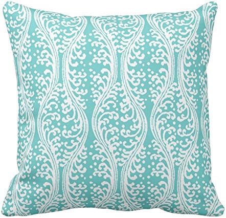 WEVIANTY Cotton Printecloth Cushion Case Turquoise Teal and White Geometric Stripe Pattern Throw Pillow Case Cushion Cover Home Office Decorative Square 18x18 Inch