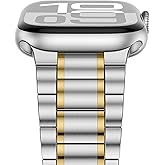 Anlinser Metal Bands Compatible with Apple Watch Band 42mm 41mm 40mm 38mm Women Men, Five-link Stainless Steel Strap for iWatch SE Series 11 10 9 8 7 6-1 (Silver-Gold)