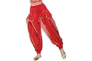 Zzalalana Girls Belly Dance Harem Pants Gold Trim Tribal Costume Pants Arabic Bloomers Trousers for Kids 5-12 Years
