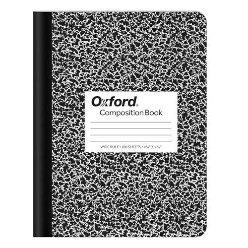 Oxford Caderno de redação de mármore, 19 x 24 cm, régua larga, brochura, 100 folhas, branco (63795)