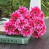 10Pcs Sunbeam Artificial Flower Mum Gerber Daisy Bridal Bouquet Silk Wedding Party Flowers(Rose Red)