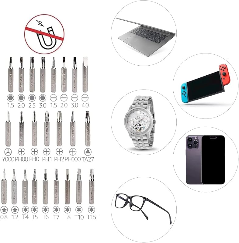 Set di chiavi a cricchetto magnetiche e cacciaviti di precisione per elettronica, 73 unità, confezione da 1, Nero, Rosso, Argento