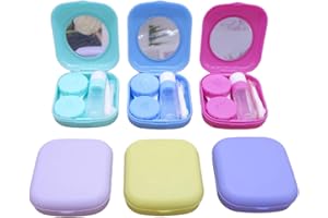 Kuanfine 6 Pack Contact Lens Case Kit Cute Travel Contact Case, All-In-One Soak Storage Container with Mirror Bottle Tweezers Contact Applicator