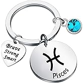 bobauna 12 Zodiac Constellation Disc Keychain Birthstone Horoscope Jewelry Astrology Gift For Family Friend