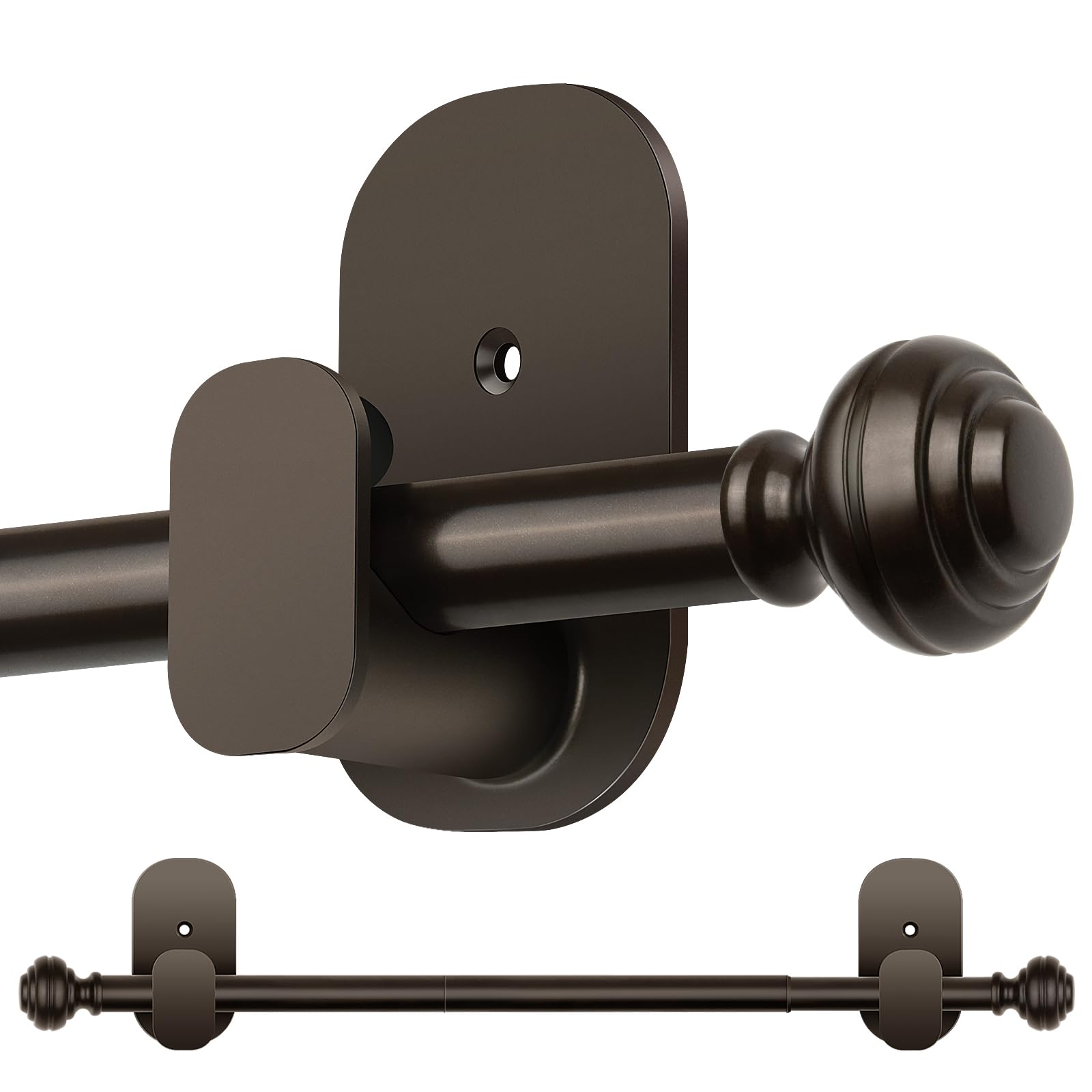 KAMANINA Curtain Rods No Drilling for Windows 16 to 30 Inches, 5/8 Inch Diameter Adjustable Single Curtain Pole with Adhesive Brackets, Bronze