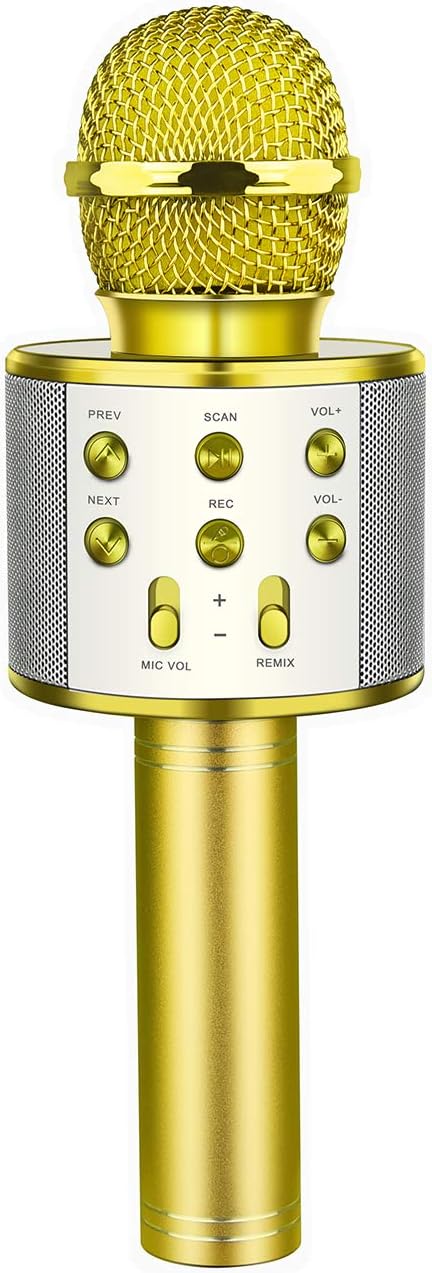 Birthday Gifts for 4-12 Year Old Girls, Party Favors Bluetooth Wireless Karaoke Microphone for Kids Toy Microphone for Boys Girls Toys Age 5-12 Gifts Toys for Teens Boy Age 4-13 Years Old Gold: Sports & Outdoors
