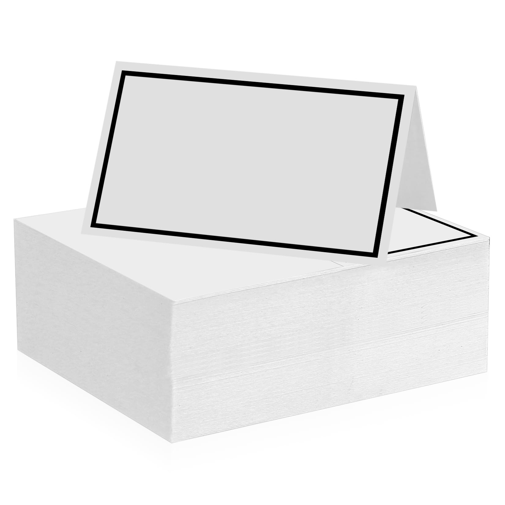 100 Pcs Table Place Cards, White Blank Tent Card Name Cards with Black hot Stamped Border, Wedding Place Card for Weddings Banquets Events Table Setting Party Dinner Reception Seating