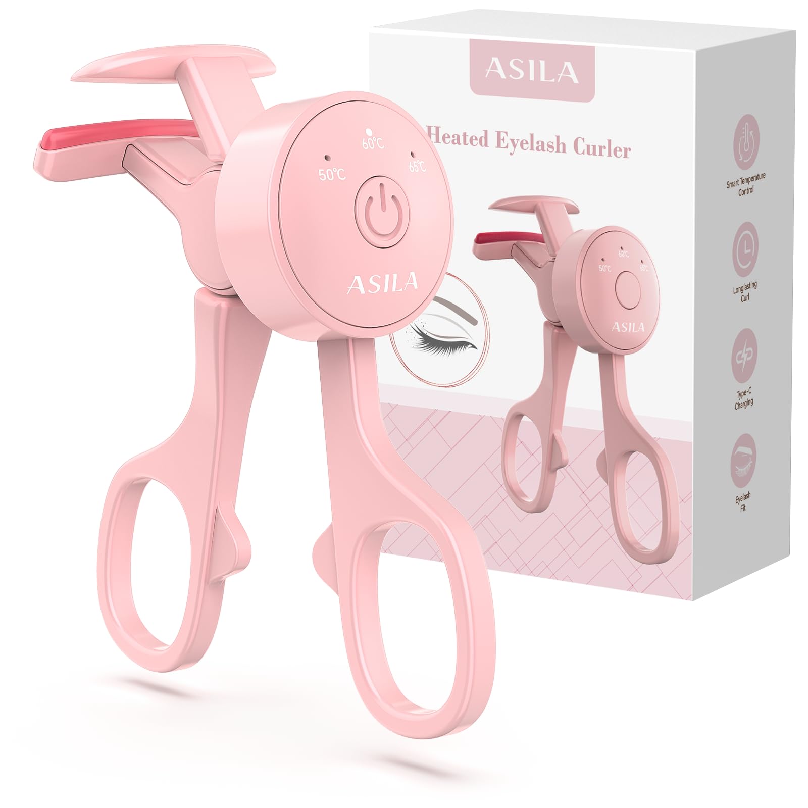 Photo 1 of **FACTORY SEALED** ASILA Heated Eyelash Curler with 3 Heating Modes, Rechargeable Electric Lash Curler with Type-C, C-Shaped Natural Curling, Anti-Burn Mini Heat Design, 24 Hours Long Lasting, Gift for Women Girls, Pink