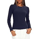 Darong Women Long Sleeve Shirts Slim Fit Tops Basic Tee 2026 Cute Lettuce Trim Undershirt Going Out Layer Clothes